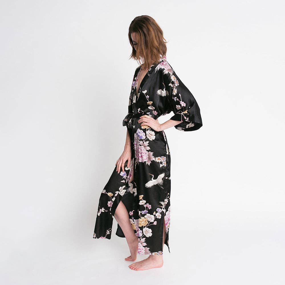 KIM+ONO Chrysanthemum & Crane Women's Long Kimono Robe