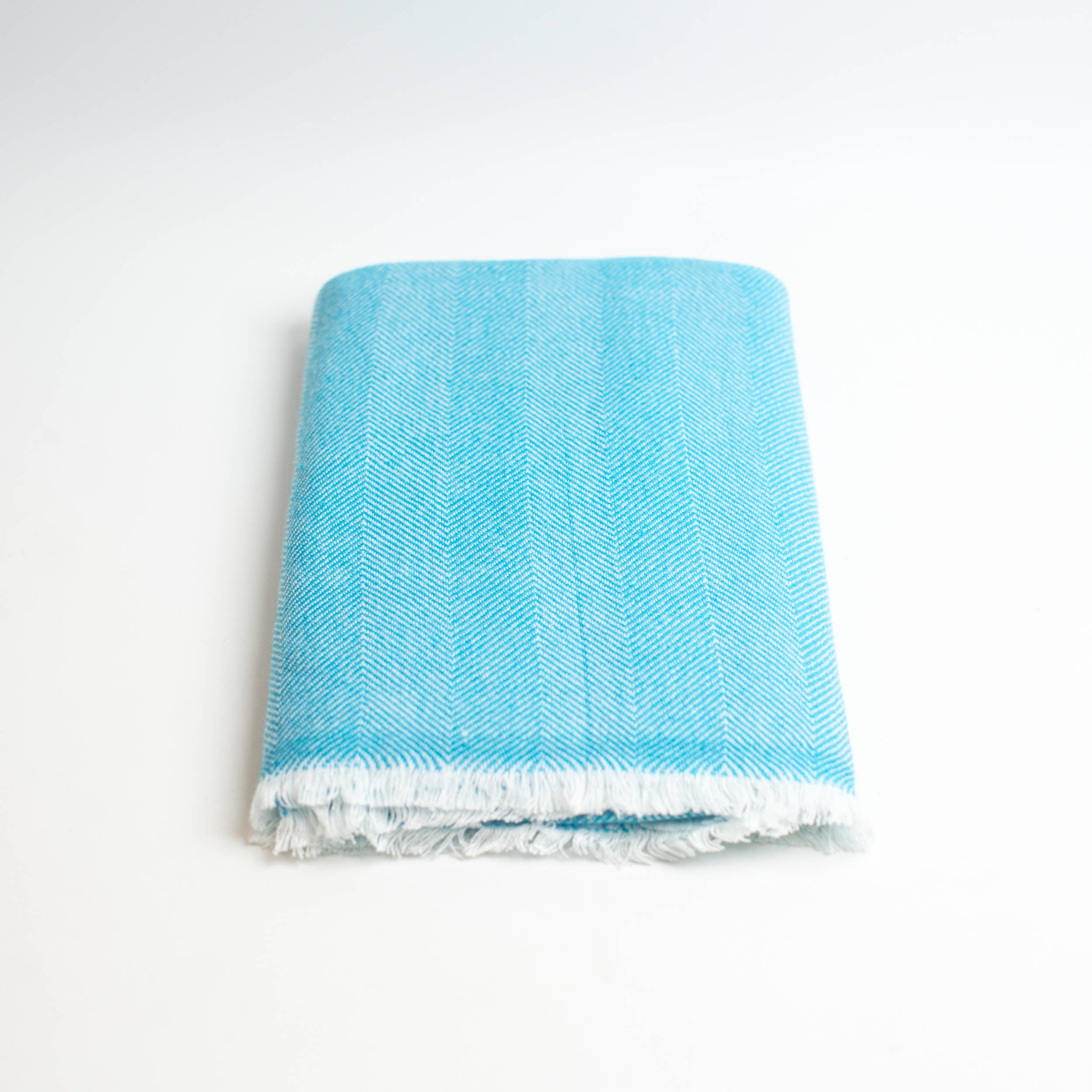 Art Himalayan Trading Reversible Cashmere Wool Throw Blanket / Herringbone Pattern / Sky Blue & White