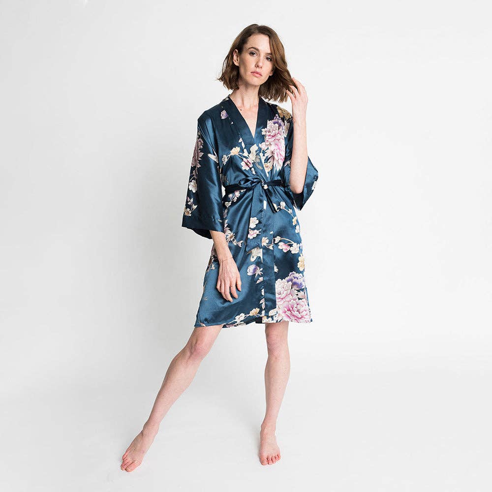 KIM+ONO Chrysanthemum & Crane Women's Short Kimono Robe