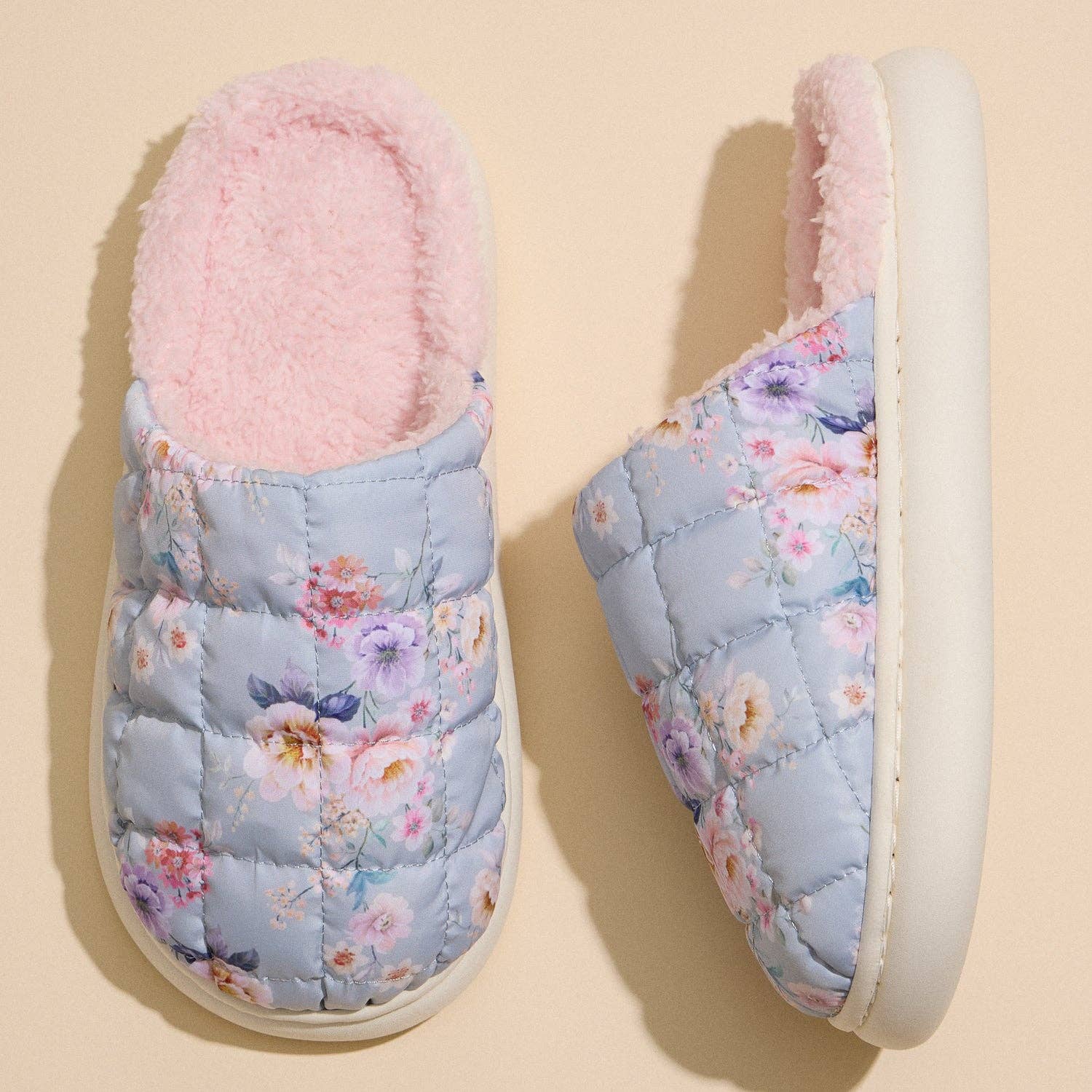 Frem Puffy Quilted Floral Bouquet Ultra-Soft Mule Slippers