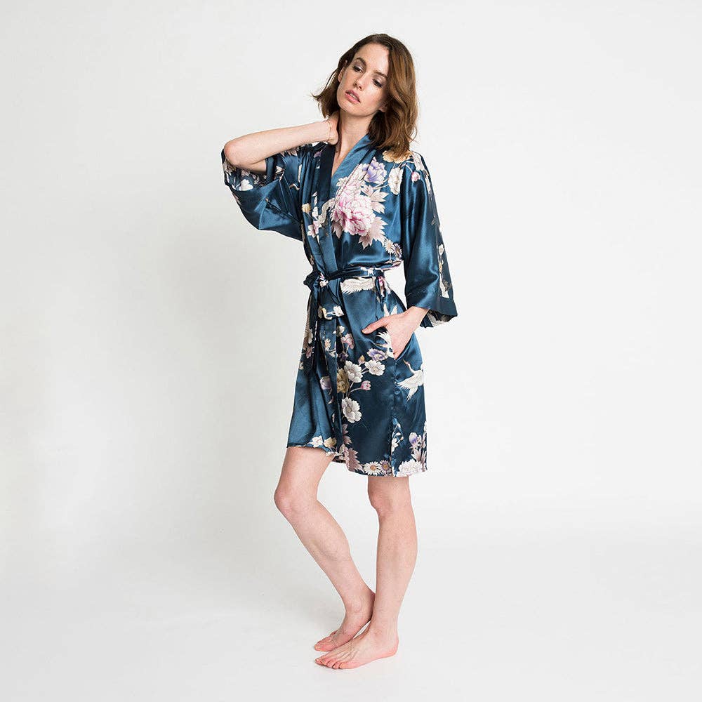 KIM+ONO Chrysanthemum & Crane Women's Short Kimono Robe