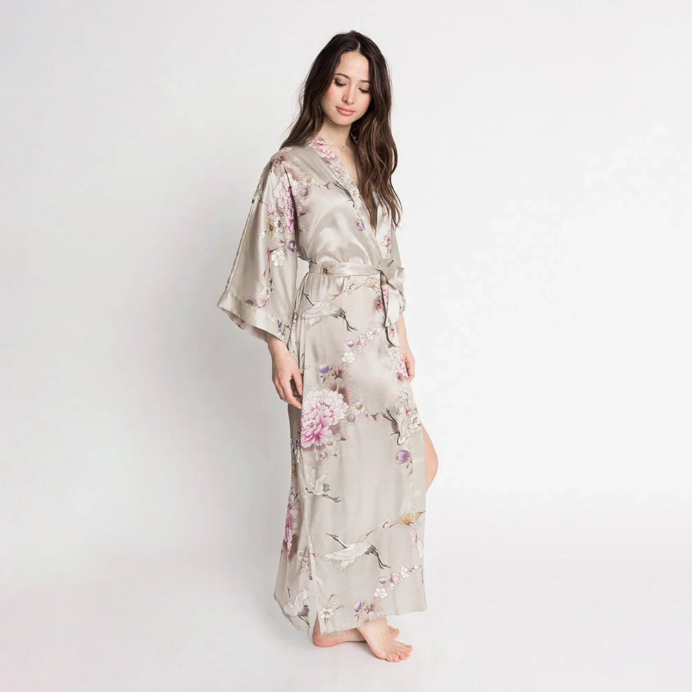 KIM+ONO Chrysanthemum & Crane Women's Long Kimono Robe