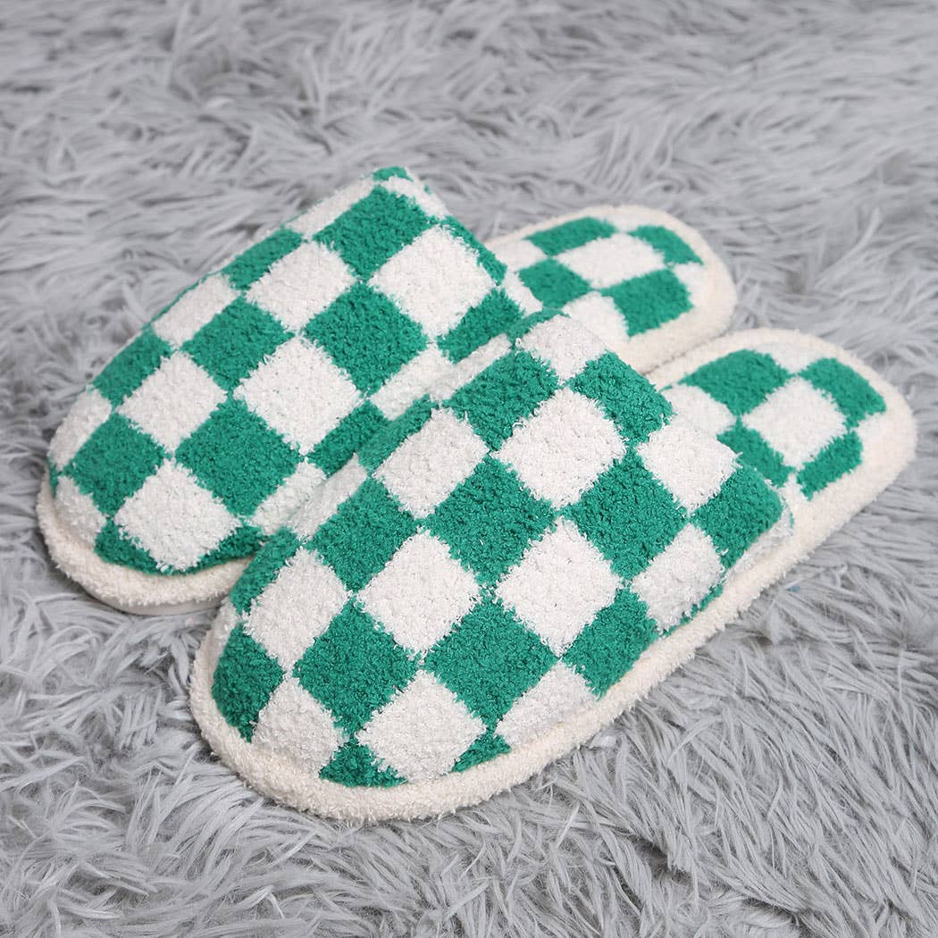 Fashion City Checkerboard Soft Microfiber Mule Slippers