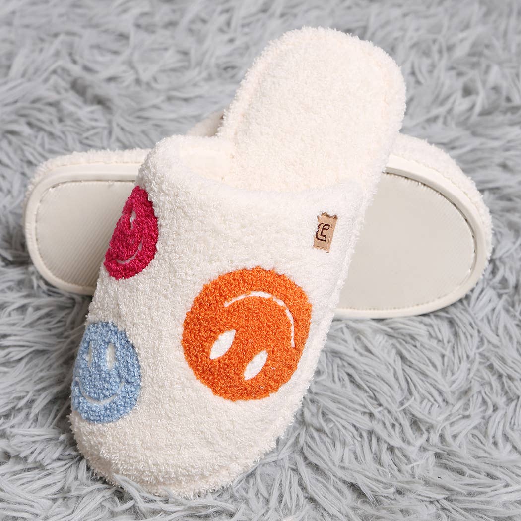 Fashion City Multi-Color Happy Face Soft Microfiber Mule Slippers