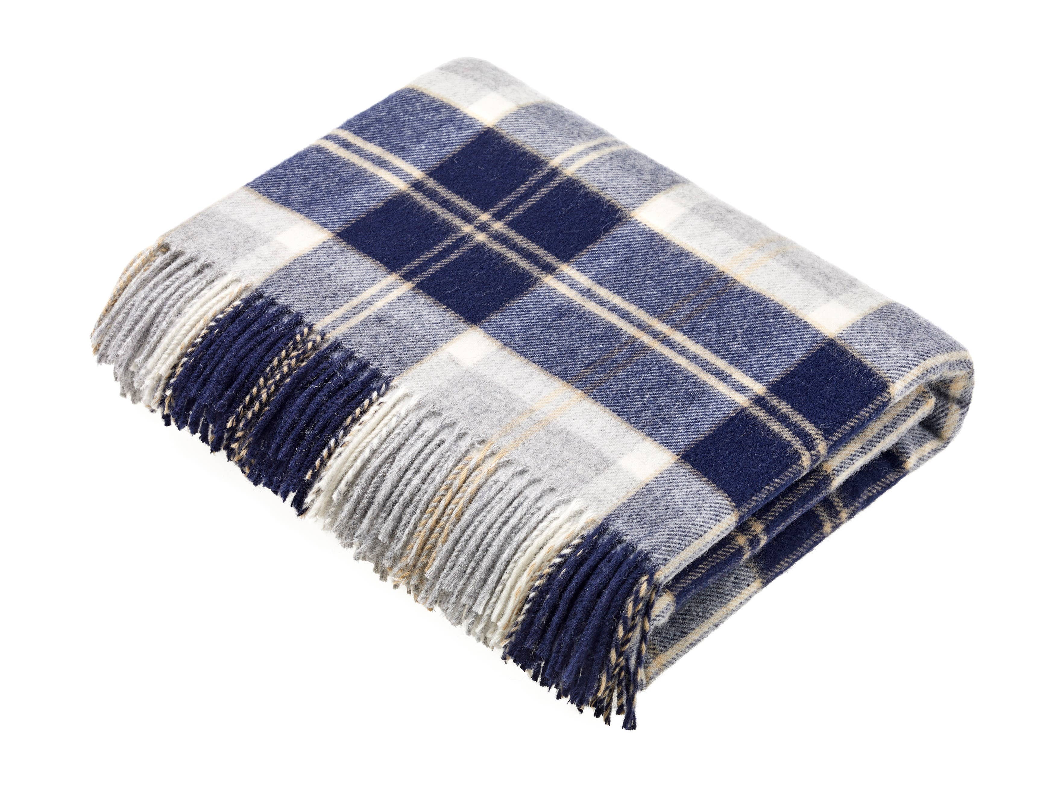 Bronte Moon Tartan Plaid Merino Wool Throw Blanket Collection / Bannochbrae Silver Plaid