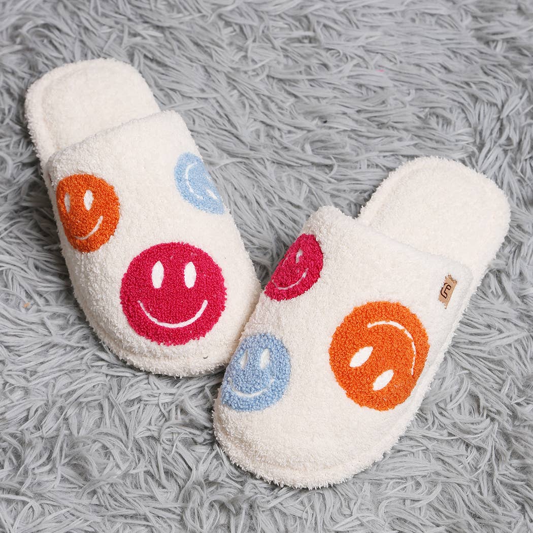 Fashion City Multi-Color Happy Face Soft Microfiber Mule Slippers