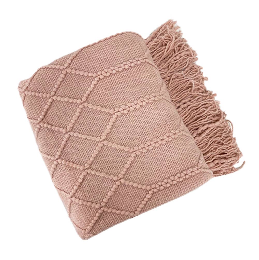 Fennco Styles Rhombus Diamond Knit with Tassel Trim Throw Blanket