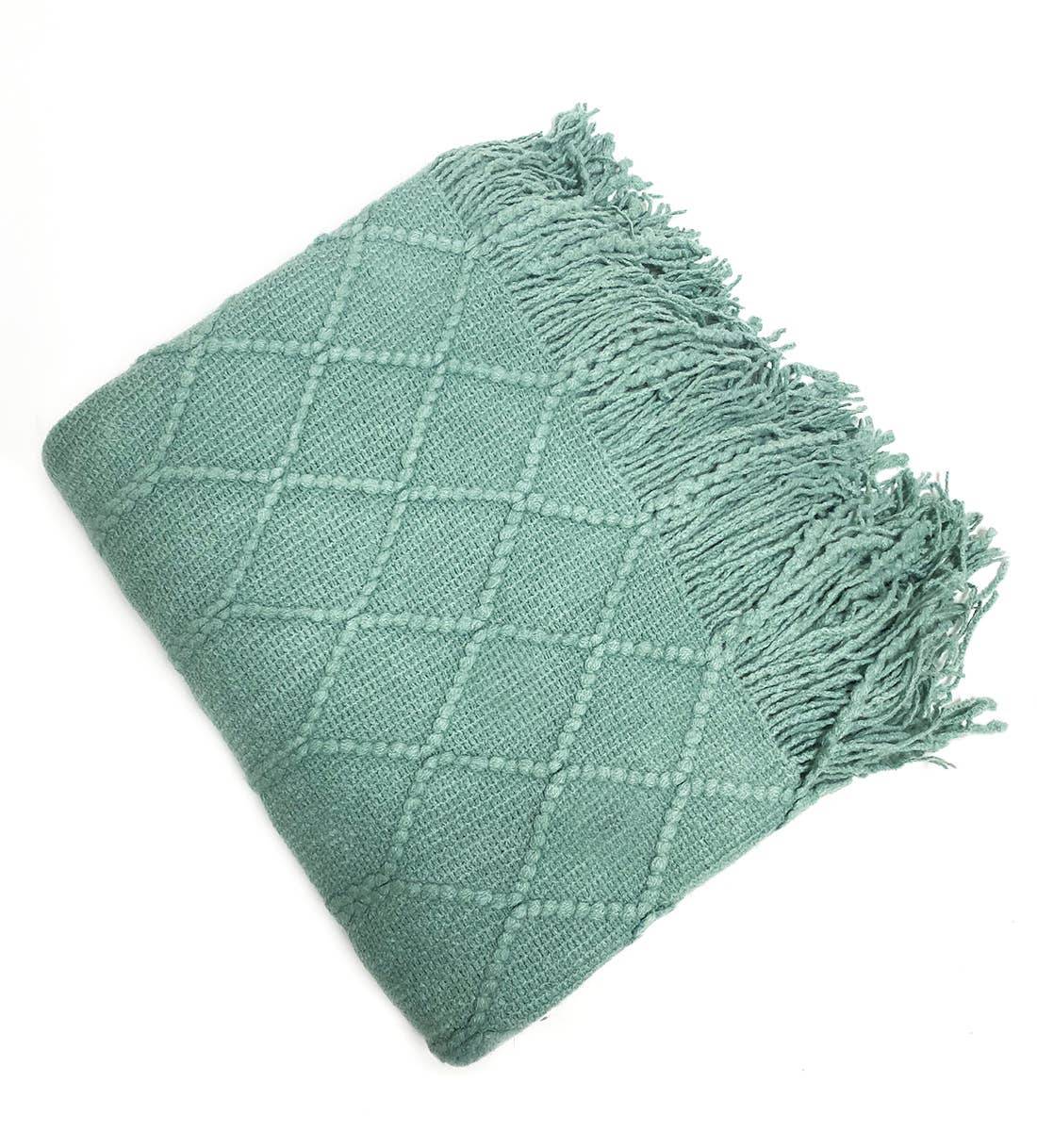 Fennco Styles Rhombus Diamond Knit with Tassel Trim Throw Blanket