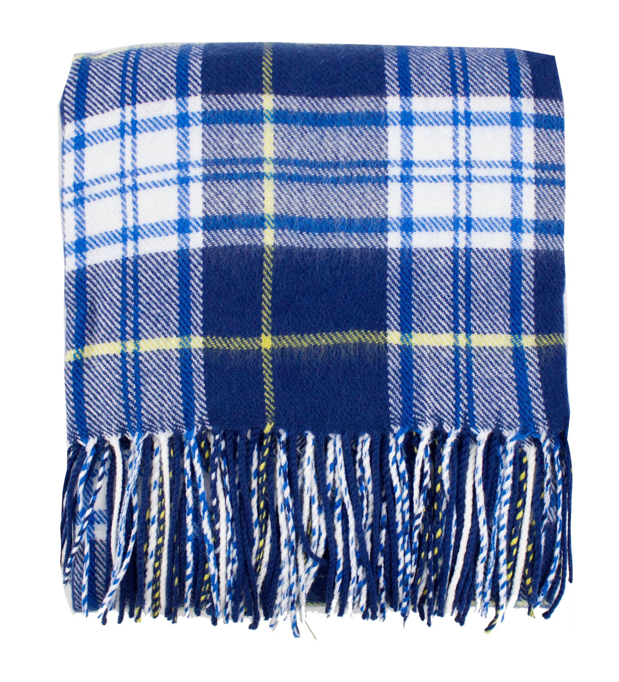 Fennco Styles Classic Plaid with Tassel Trim Throw Blanket / Blue & White Mix