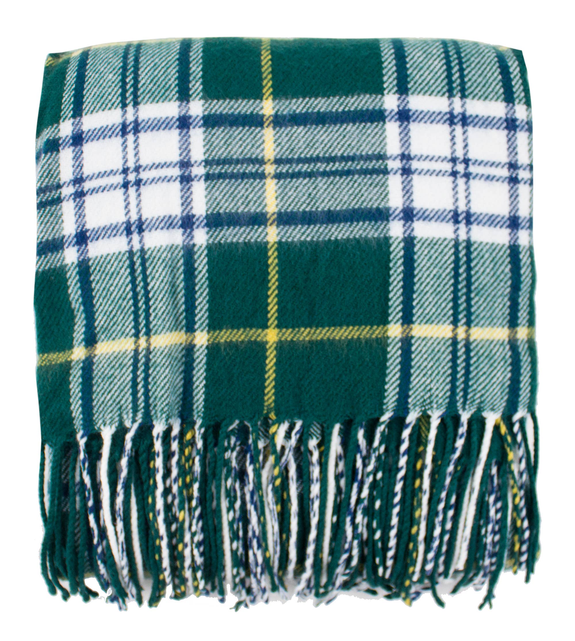 Fennco Styles Classic Plaid with Tassel Trim Throw Blanket / Green & White Mix