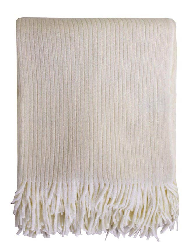 Fennco Styles Super Soft Faux Cashmere Throw Blanket / Ivory