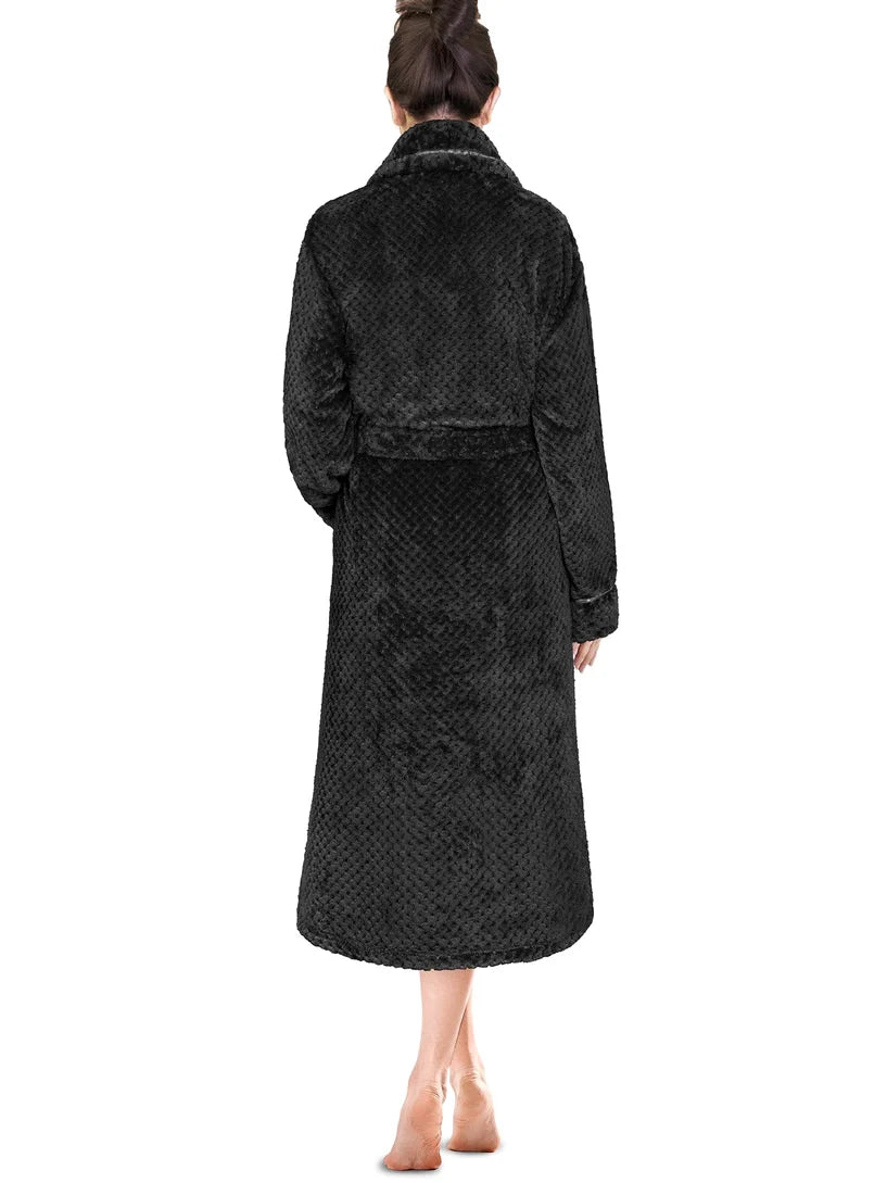 Pavilia Waffle Textured Satin Trim Fleece Women's Robe