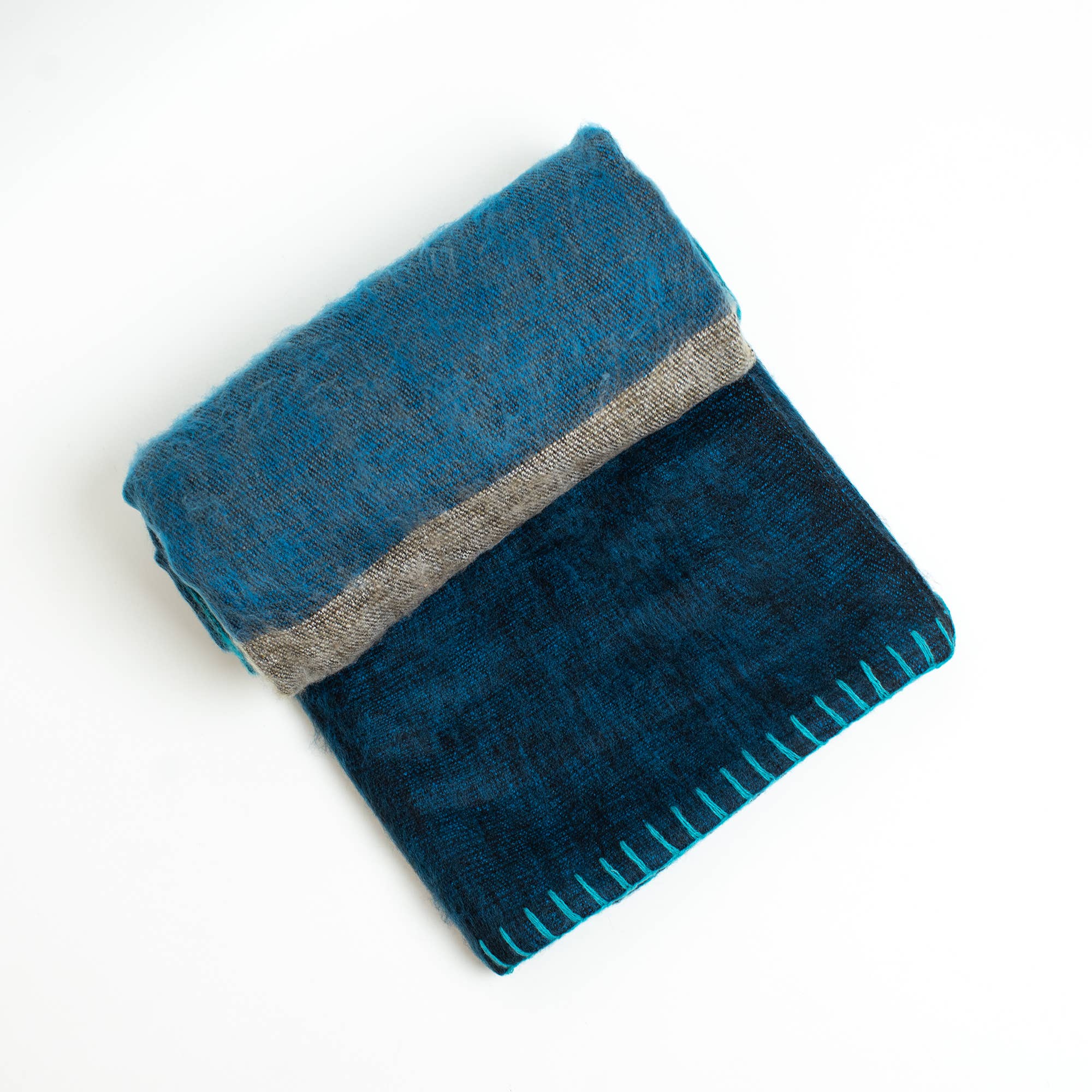Art Himalayan Trading Handmade Super Soft Yak Wool Throw Blanket / Dark Blue, Aqua, Gray