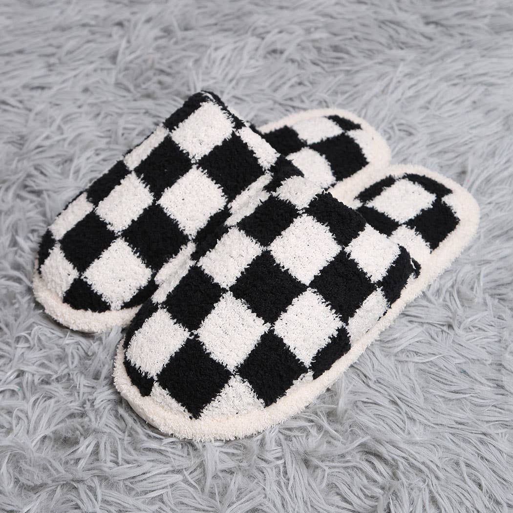 Fashion City Checkerboard Soft Microfiber Mule Slippers