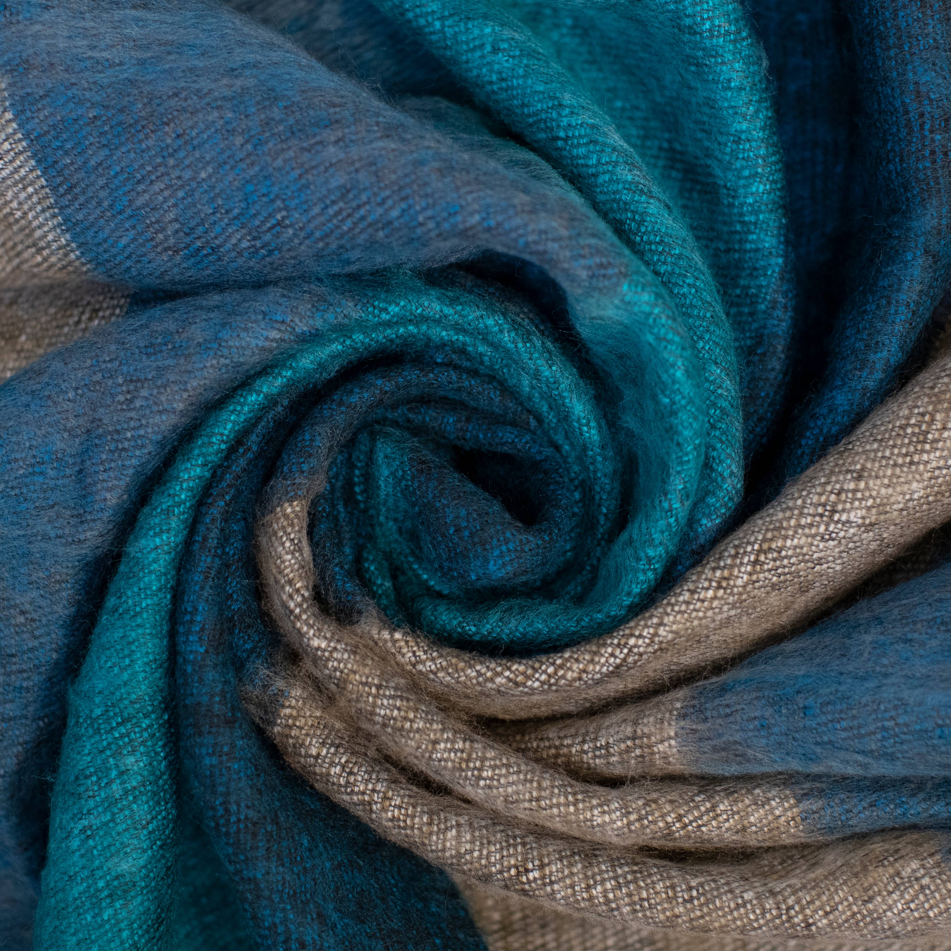 Art Himalayan Trading Handmade Super Soft Yak Wool Throw Blanket / Dark Blue, Aqua, Gray