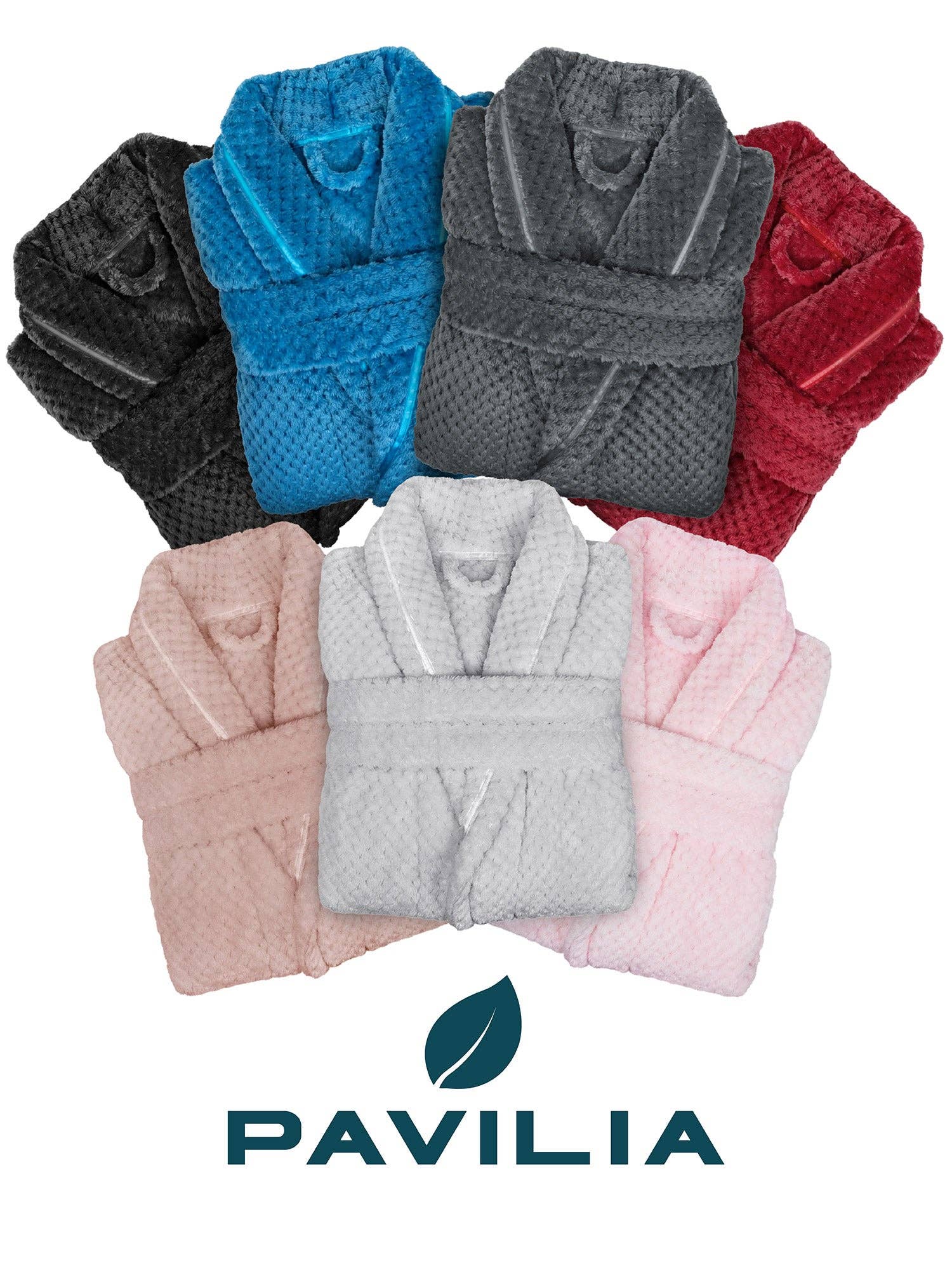 Pavilia Waffle Textured Satin Trim Fleece Women's Robe