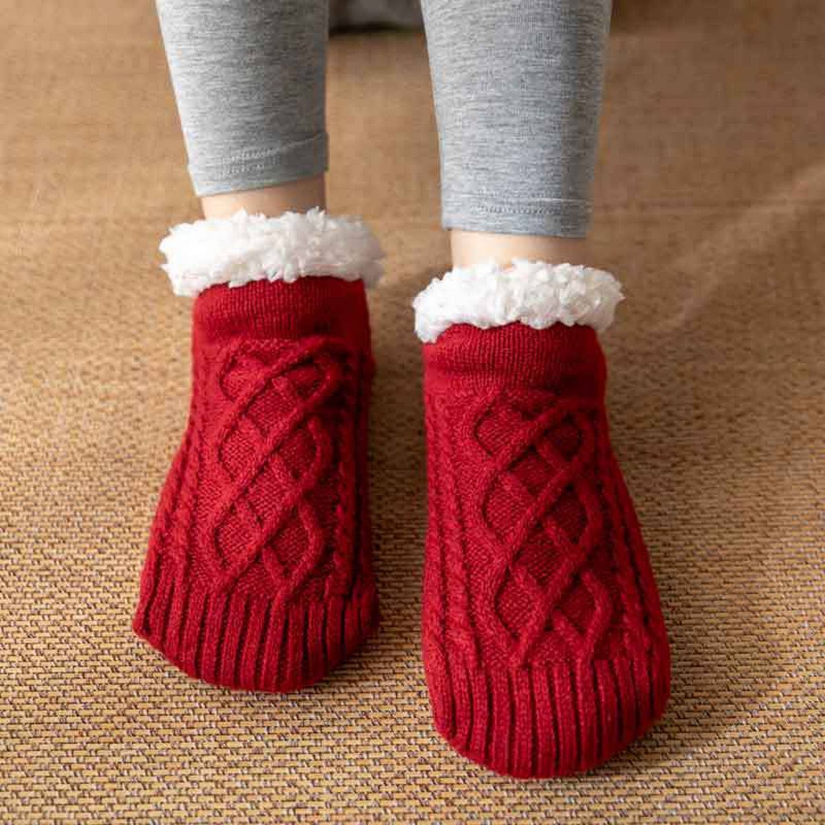 ACCITY Knit Solid Color Plush Sherpa Lined Ankle Slipper Socks
