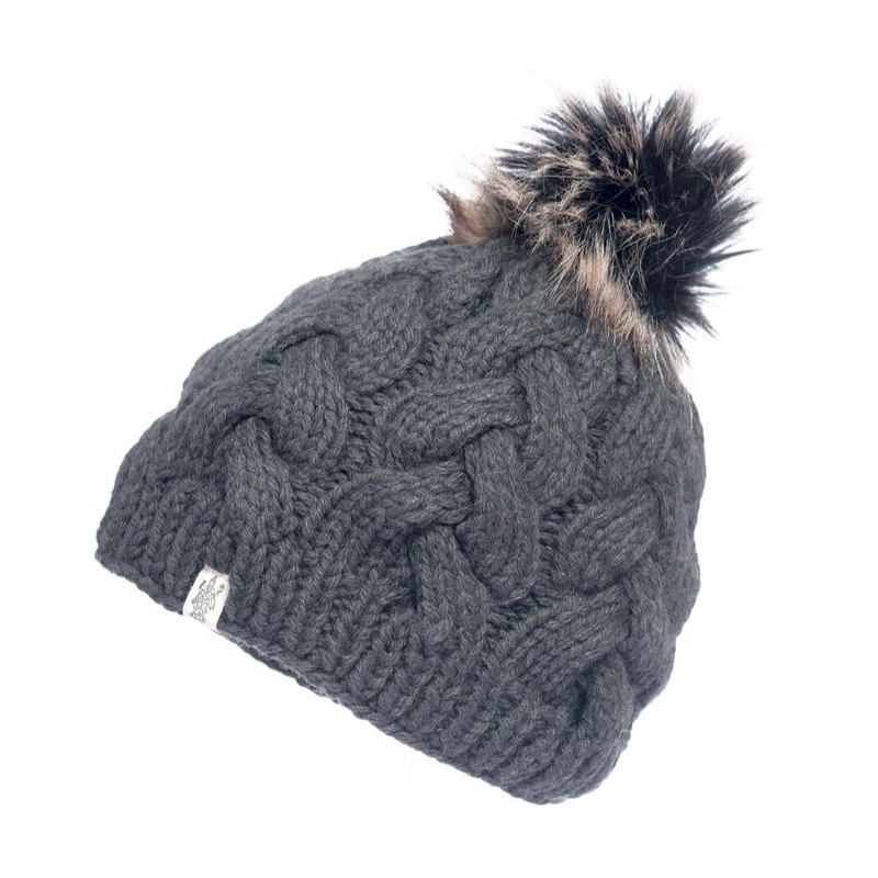 Nirvanna Designs Boheme Cable Hand-Knit Wool Beanie with Faux Fur Pom