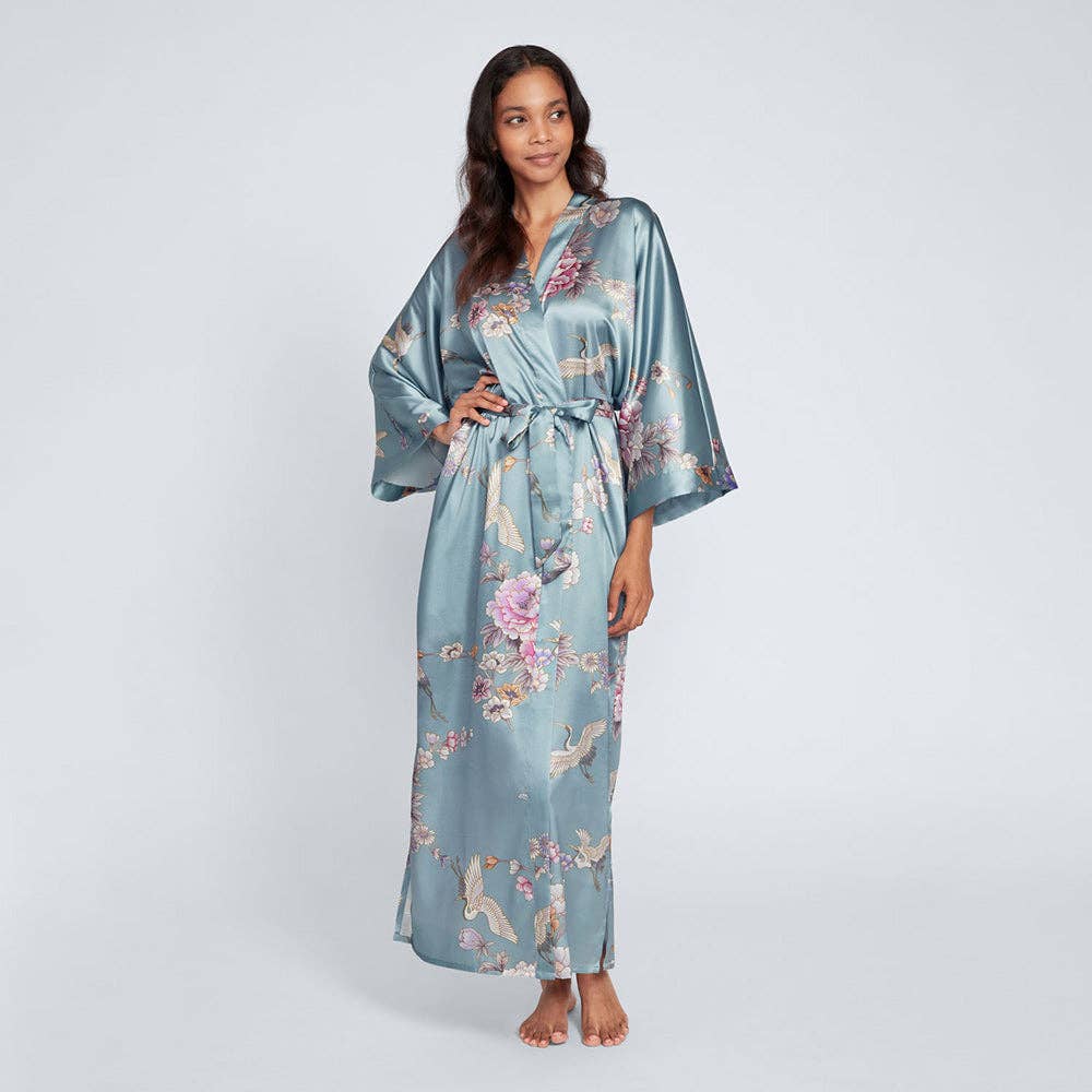 KIM+ONO Chrysanthemum & Crane Women's Long Kimono Robe