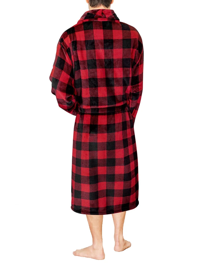 Pavilia Buffalo Plaid Fleece Men's Robe