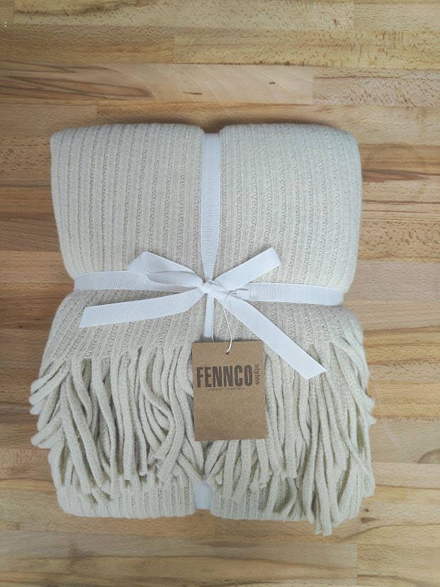 Fennco Styles Super Soft Faux Cashmere Throw Blanket / Ivory
