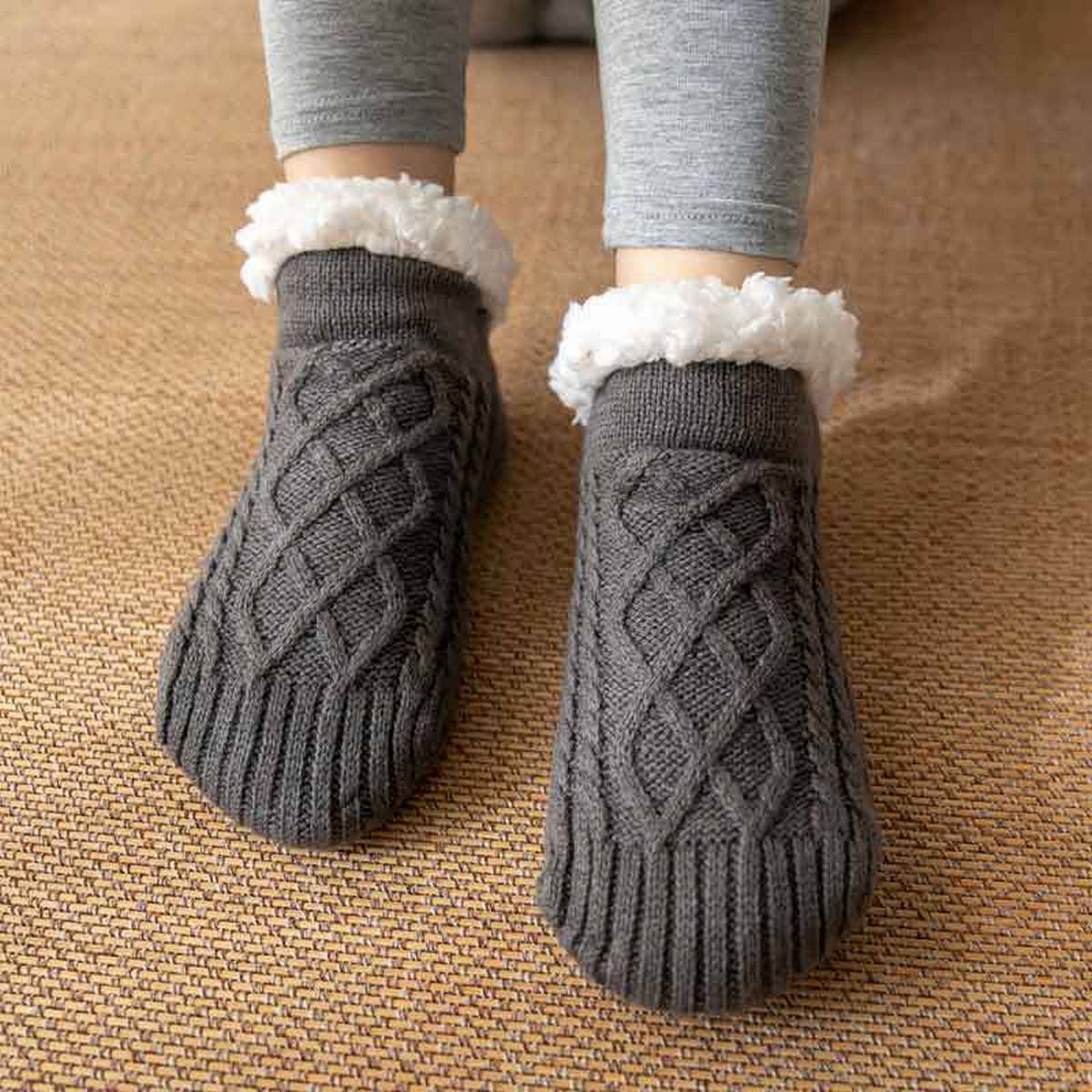 ACCITY Knit Solid Color Plush Sherpa Lined Ankle Slipper Socks