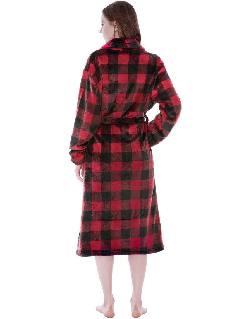Pavilia Buffalo Plaid Fleece Women's Robe