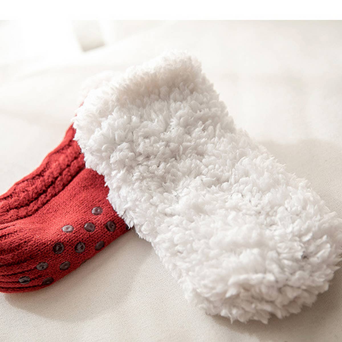 ACCITY Knit Solid Color Plush Sherpa Lined Ankle Slipper Socks