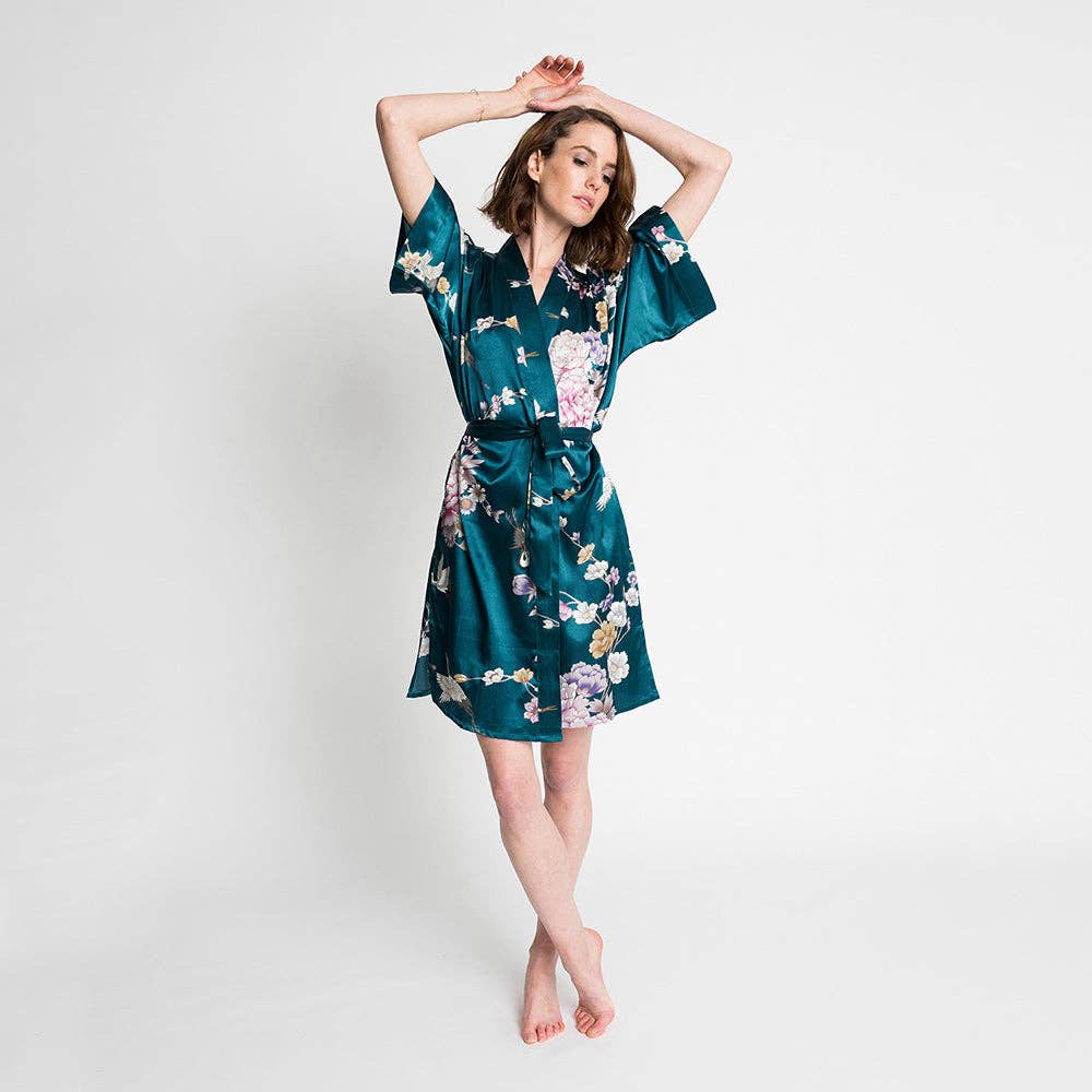 KIM+ONO Chrysanthemum & Crane Women's Short Kimono Robe