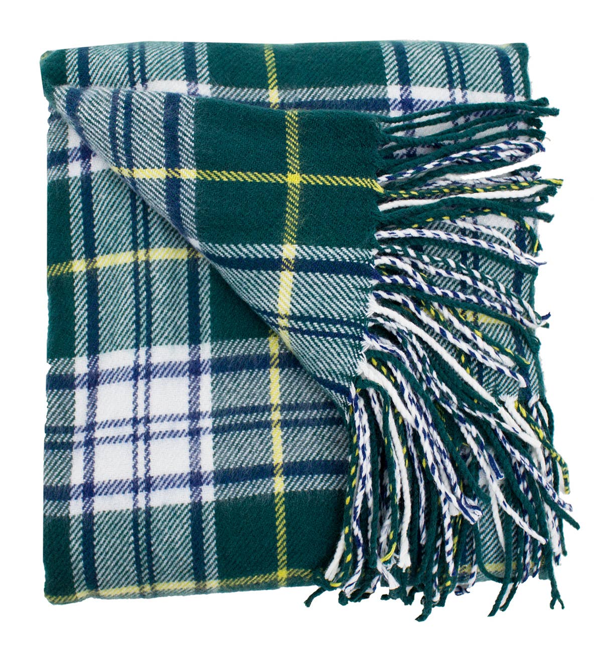 Fennco Styles Classic Plaid with Tassel Trim Throw Blanket / Green & White Mix