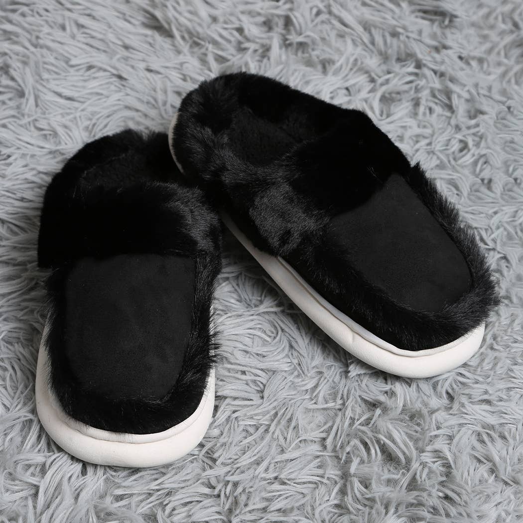 Fashion City Fuzzy Warm Faux Fur & Suede Clog Slippers