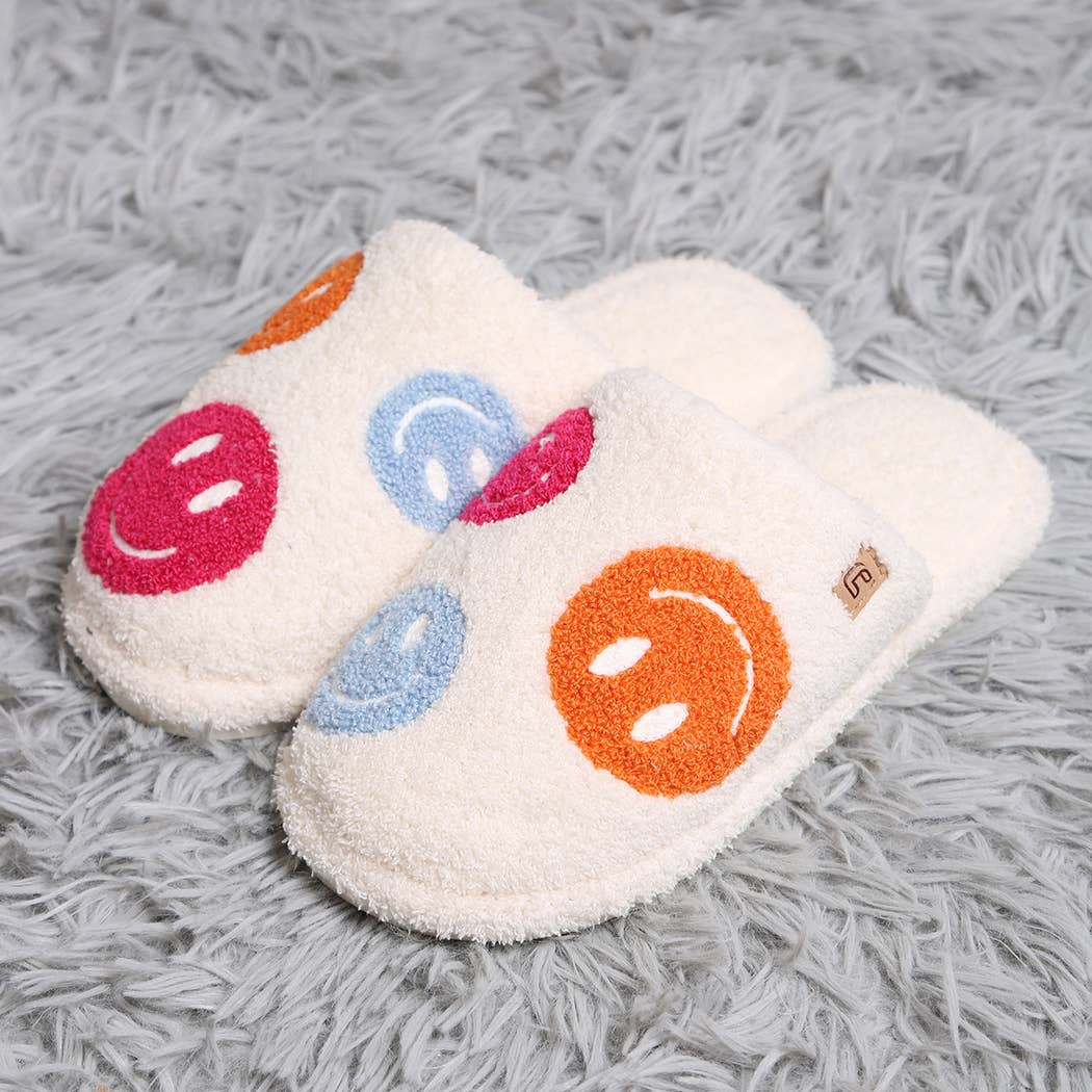 Fashion City Multi-Color Happy Face Soft Microfiber Mule Slippers