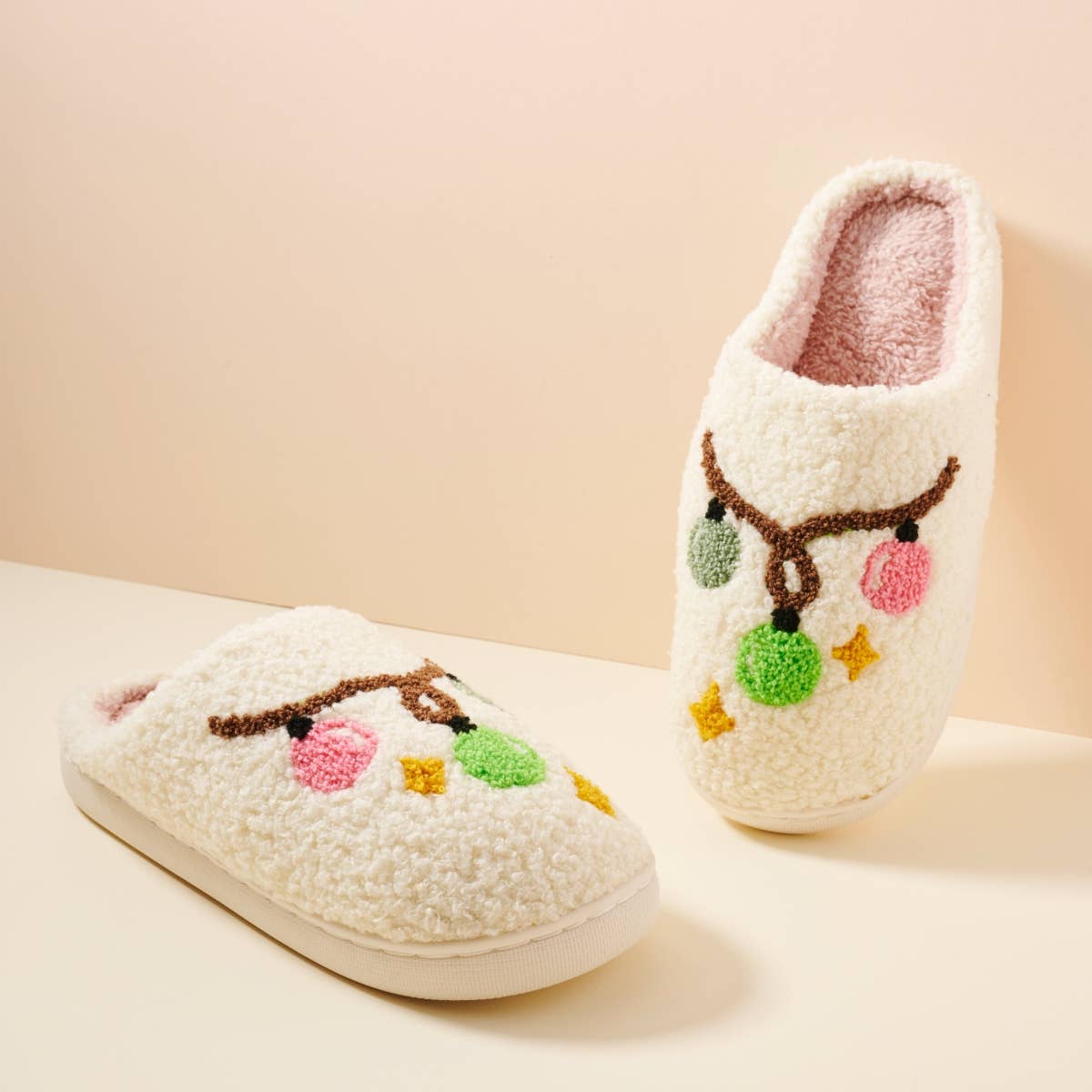 Frem Christmas Lights & Stars Ultra-Soft Holiday Mule Slippers