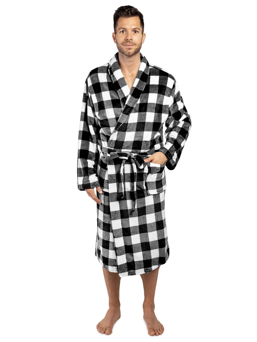 Pavilia Buffalo Plaid Fleece Men's Robe