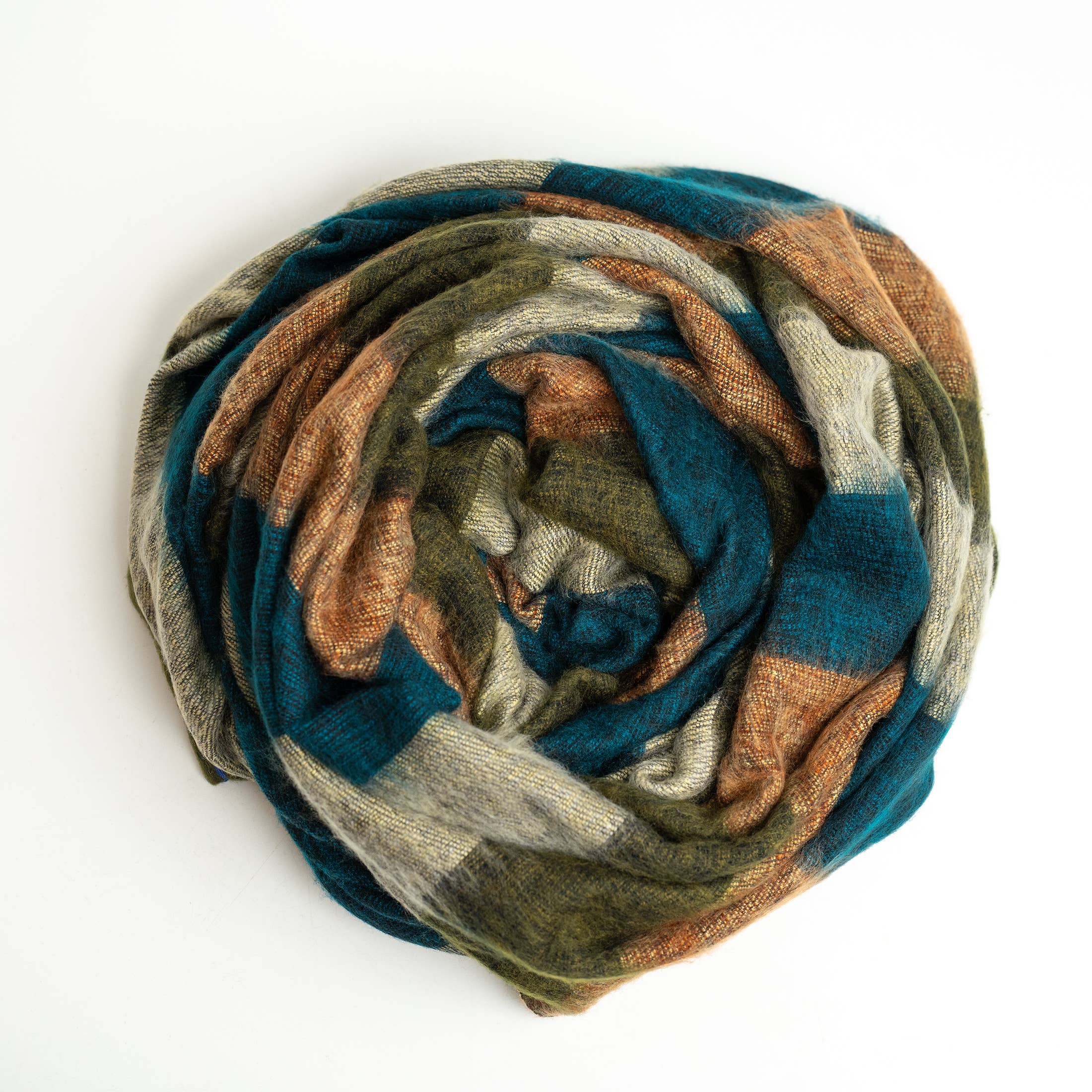 Art Himalayan Trading Handmade Super Soft Yak Wool Throw Blanket / Dark Green, Blue, Camel