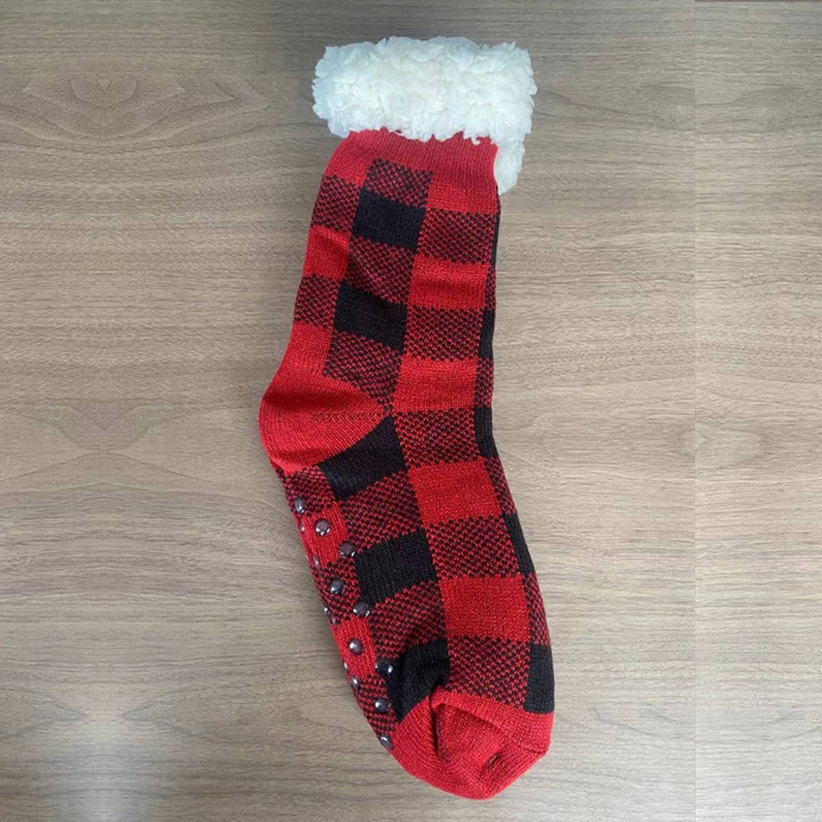 ACCITY Holidays Plaid Plush Sherpa Lined Slipper Socks