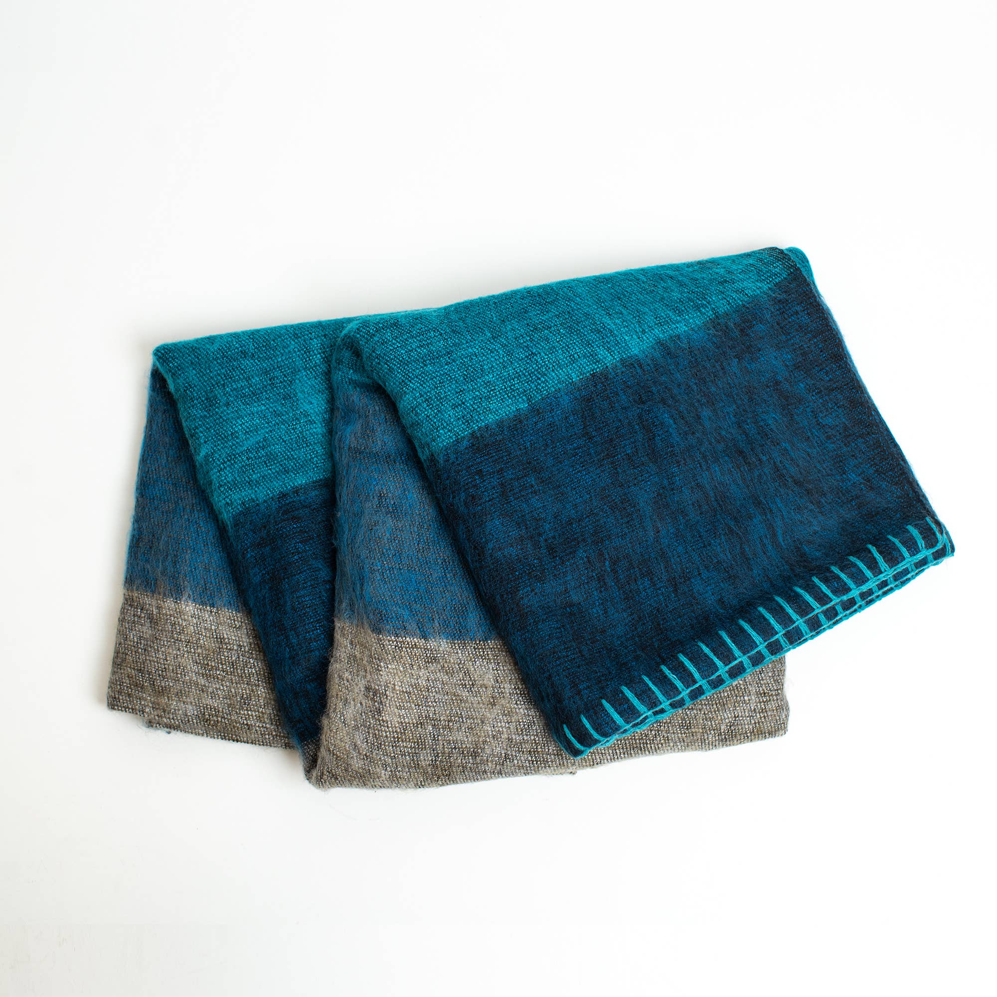 Art Himalayan Trading Handmade Super Soft Yak Wool Throw Blanket / Dark Blue, Aqua, Gray