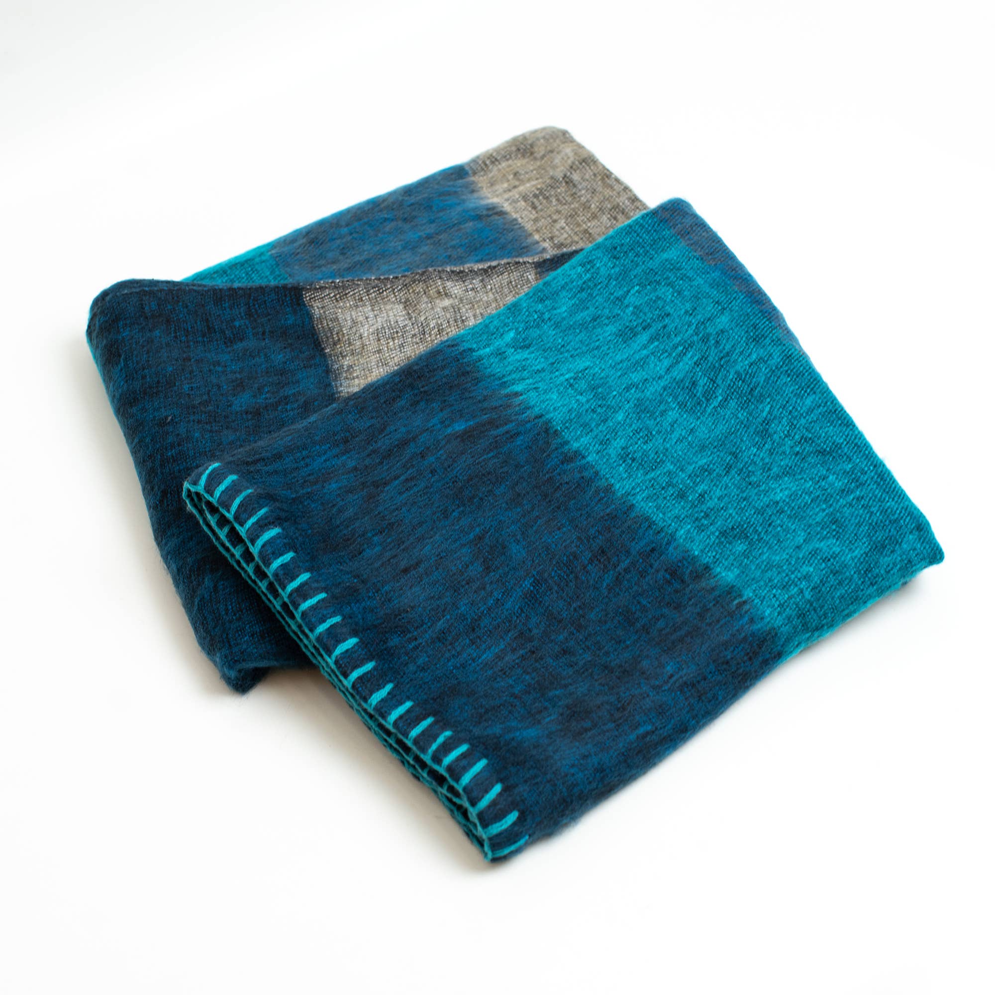 Art Himalayan Trading Handmade Super Soft Yak Wool Throw Blanket / Dark Blue, Aqua, Gray