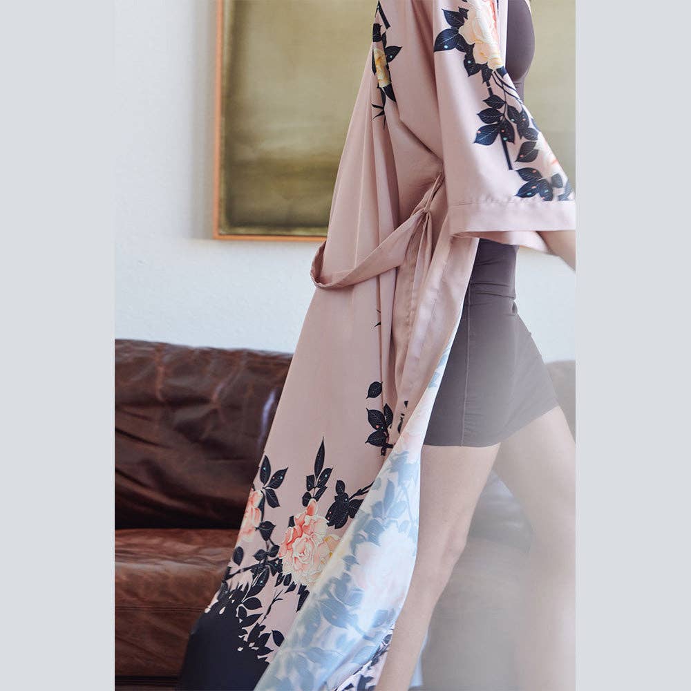 KIM+ONO Blush Rose Women's Long Kimono Robe