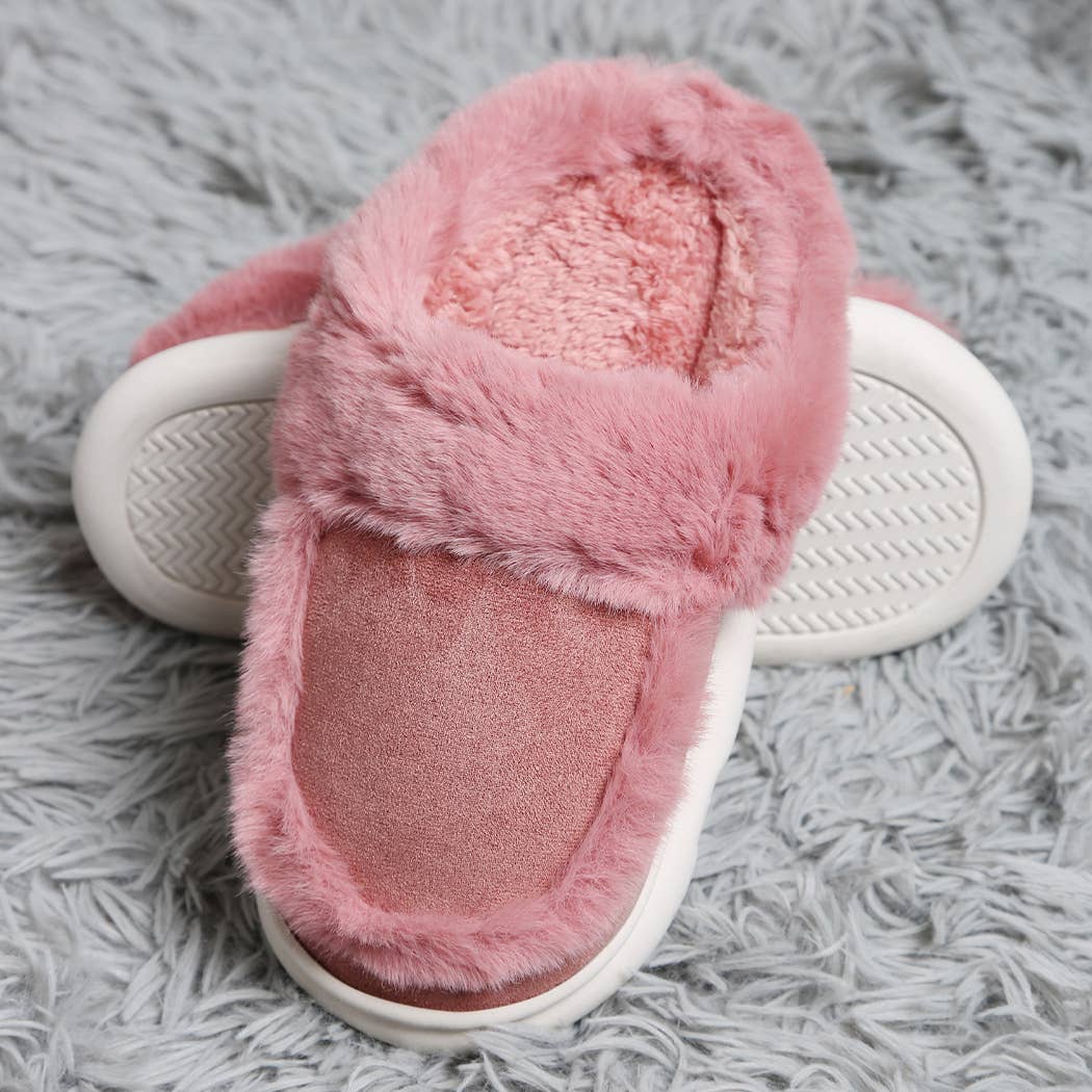 Fashion City Fuzzy Warm Faux Fur & Suede Clog Slippers