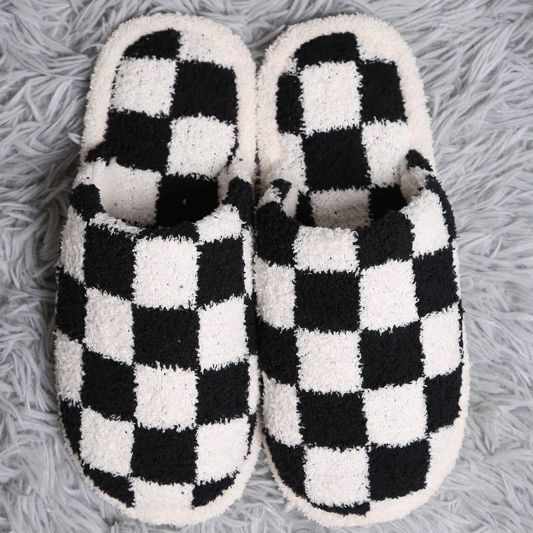 Fashion City Checkerboard Soft Microfiber Mule Slippers