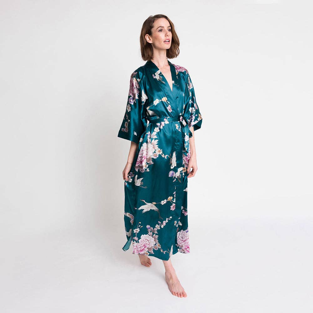 KIM+ONO Chrysanthemum & Crane Women's Long Kimono Robe