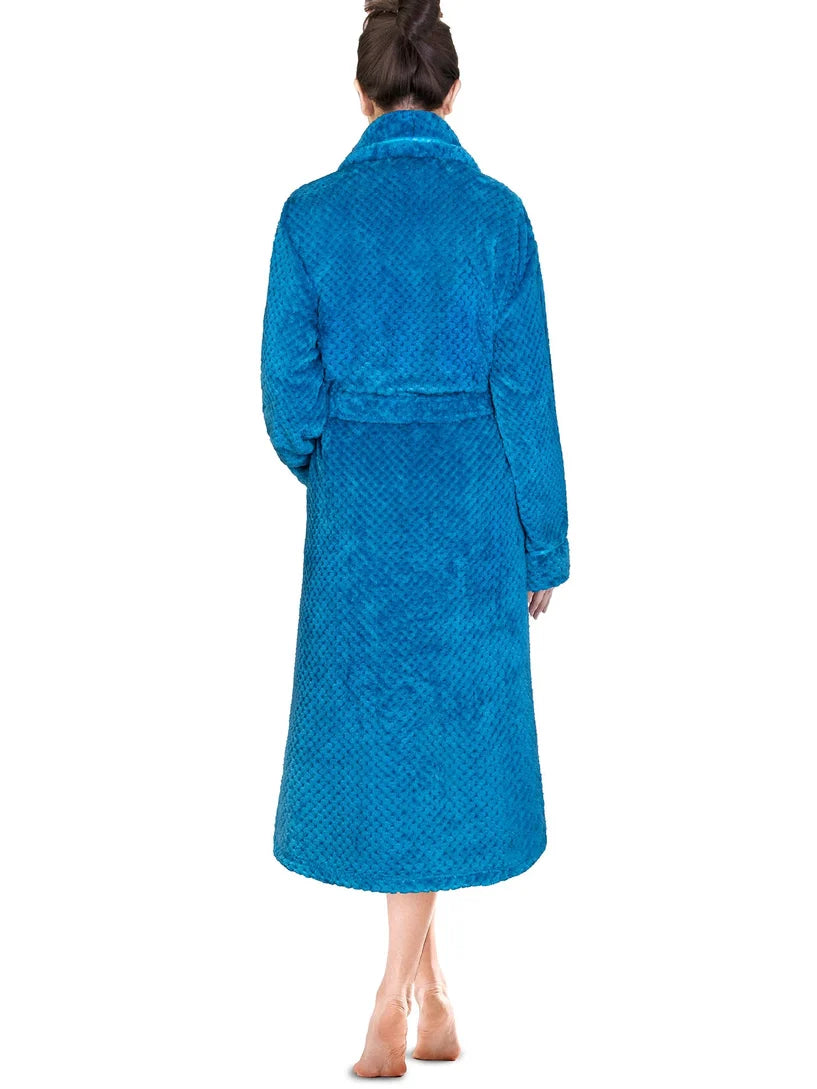 Pavilia Waffle Textured Satin Trim Fleece Women's Robe