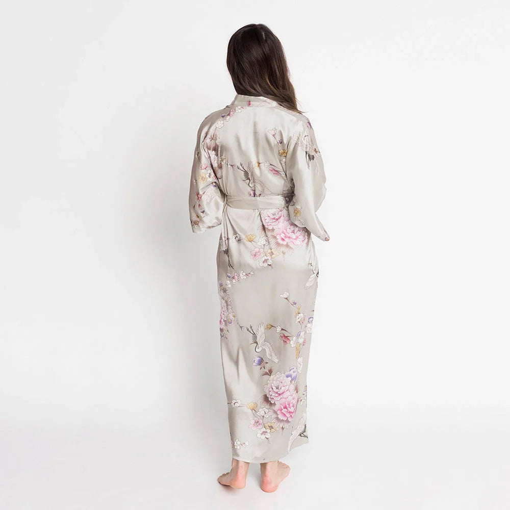KIM+ONO Chrysanthemum & Crane Women's Long Kimono Robe