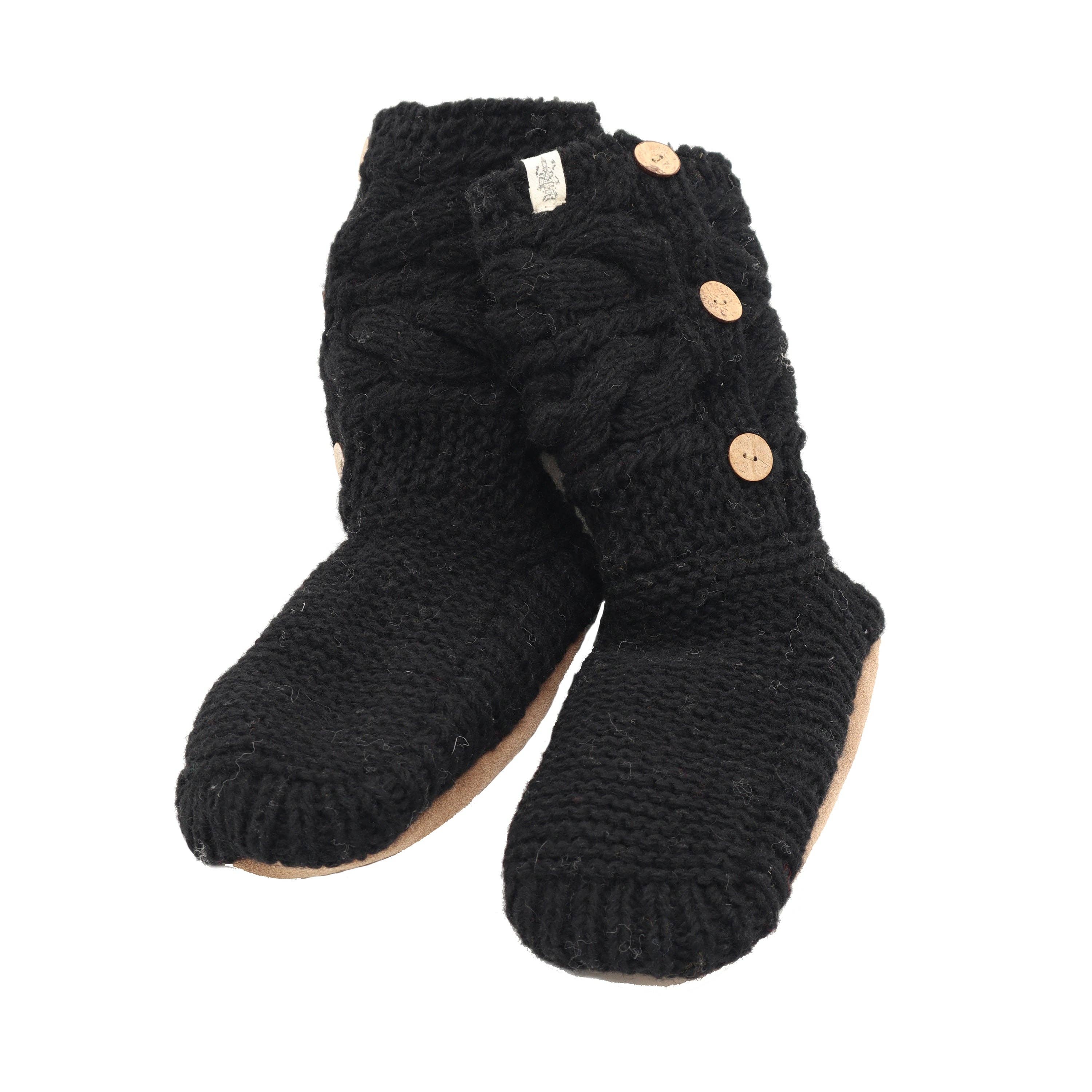 Nirvanna Designs 3-Button Hand-Crochet Wool Slipper Socks
