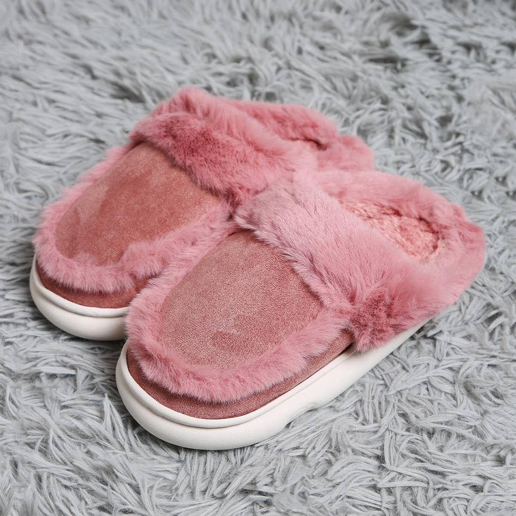 Fashion City Fuzzy Warm Faux Fur & Suede Clog Slippers