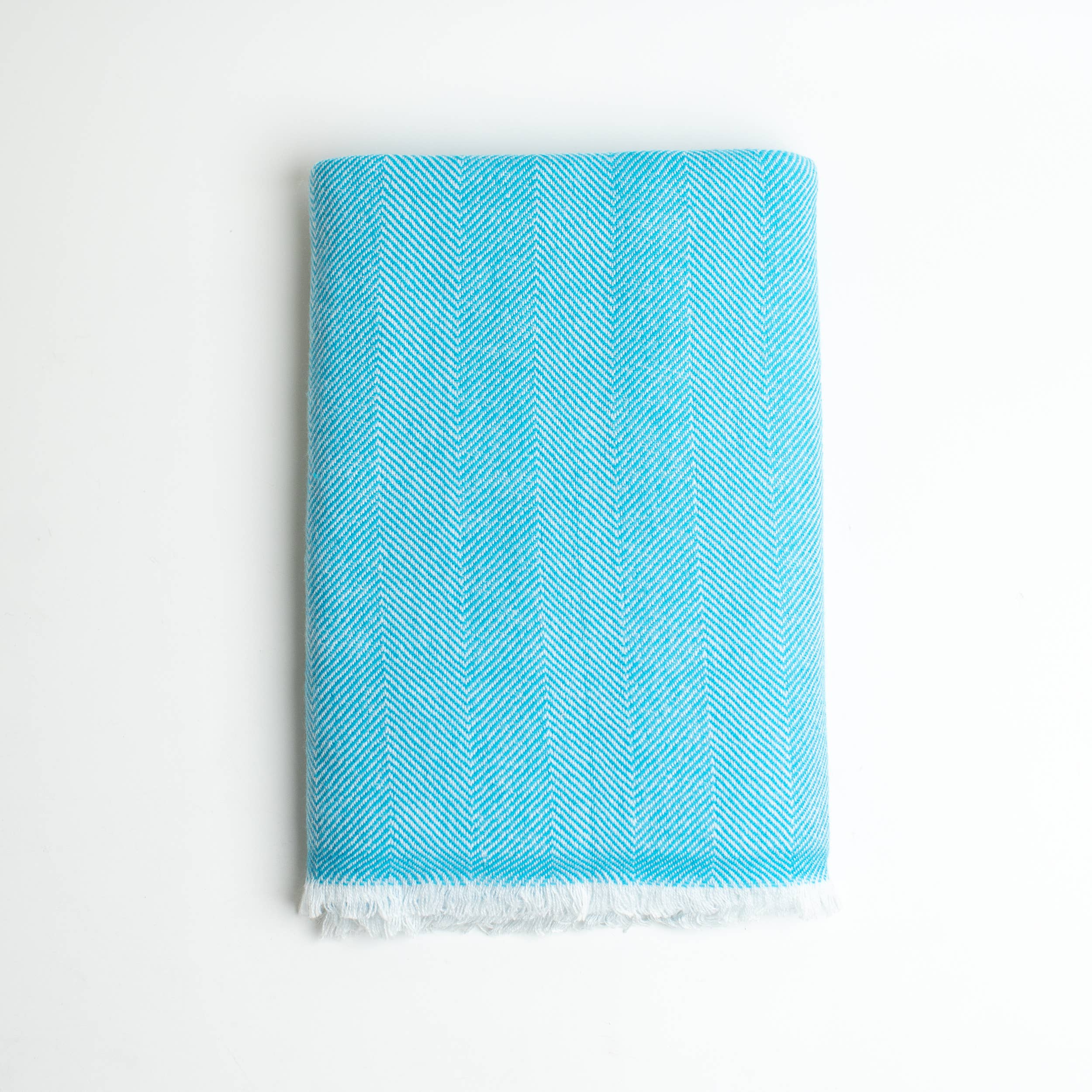 Art Himalayan Trading Reversible Cashmere Wool Throw Blanket / Herringbone Pattern / Sky Blue & White