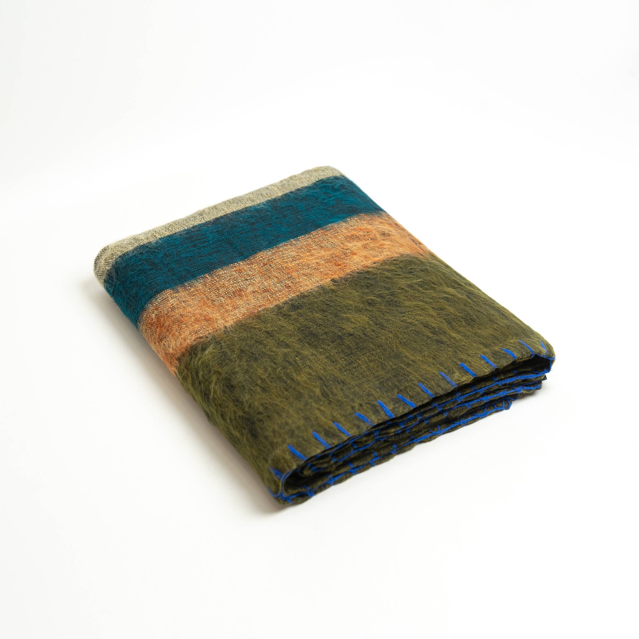 Art Himalayan Trading Handmade Super Soft Yak Wool Throw Blanket / Dark Green, Blue, Camel