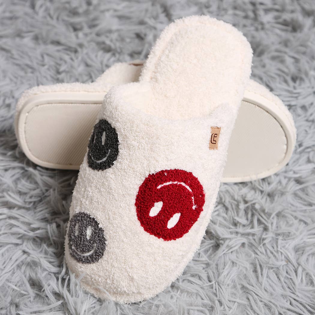 Fashion City Multi-Color Happy Face Soft Microfiber Mule Slippers