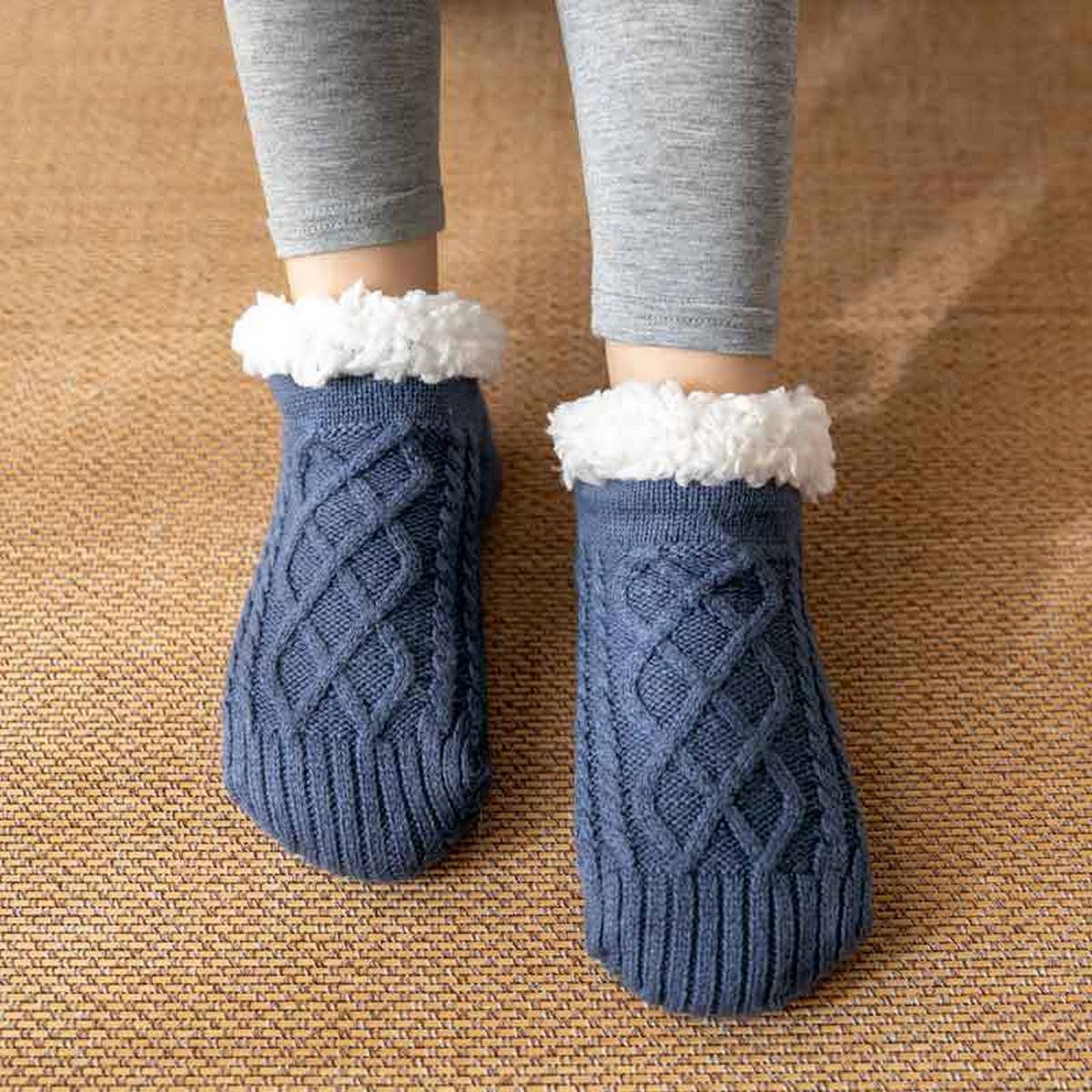 ACCITY Knit Solid Color Plush Sherpa Lined Ankle Slipper Socks